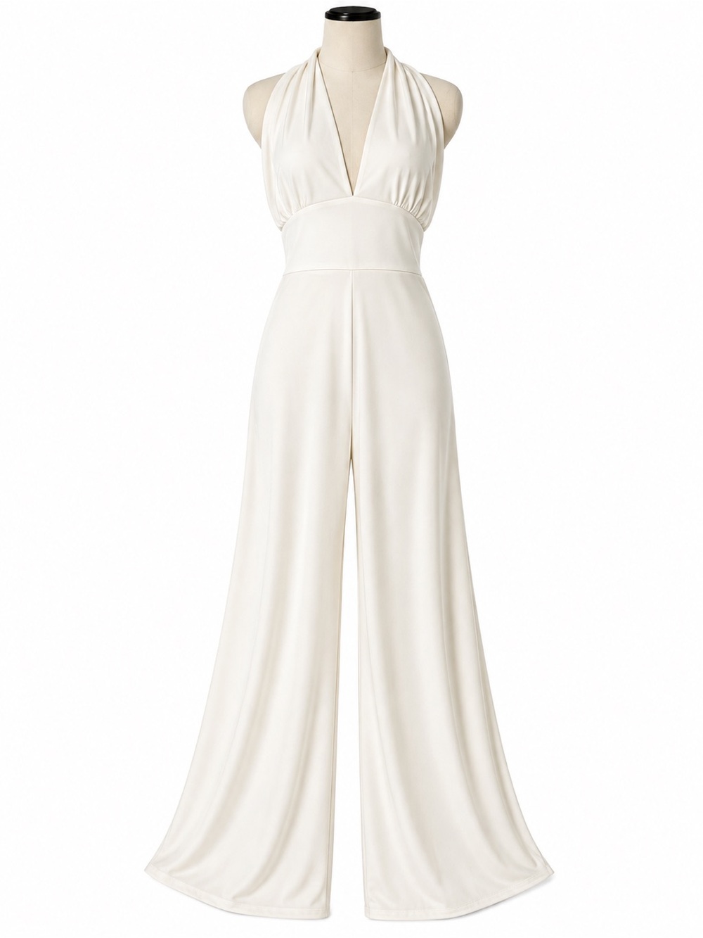 Boohoo Ivory Halter Wide-Leg Jumpsuit